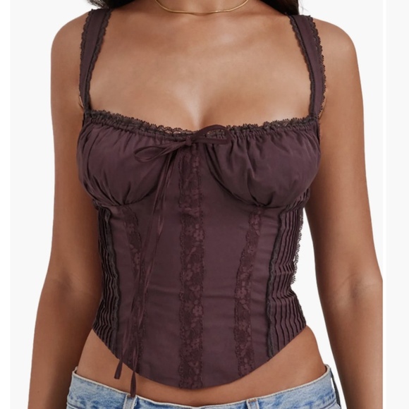 House of CB Tops - House of CB Gini Cotton Blend Corset Top in Rich Brown